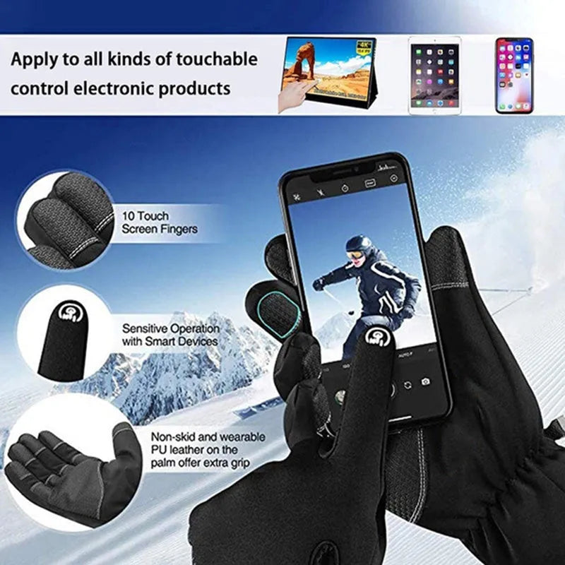 Winter cycling gloves with touchscreen fingertips and non-slip palm in black and grey, unisex sizes M to XXL