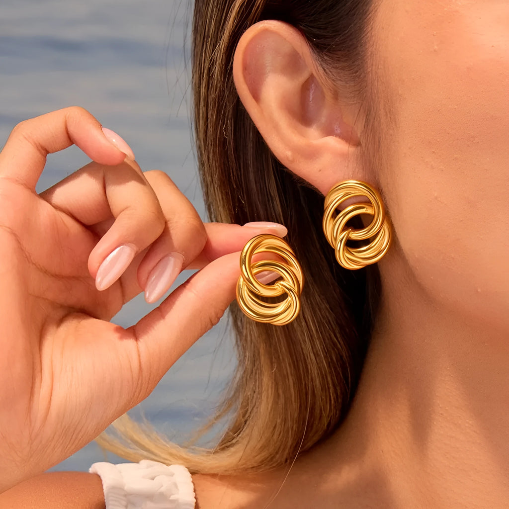 Gold 18K plated stainless steel geometric circle stud earrings for women
