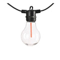 Outdoor decorative string lights with 10 A60 transparent case meteor bulbs on 5 metre waterproof cord