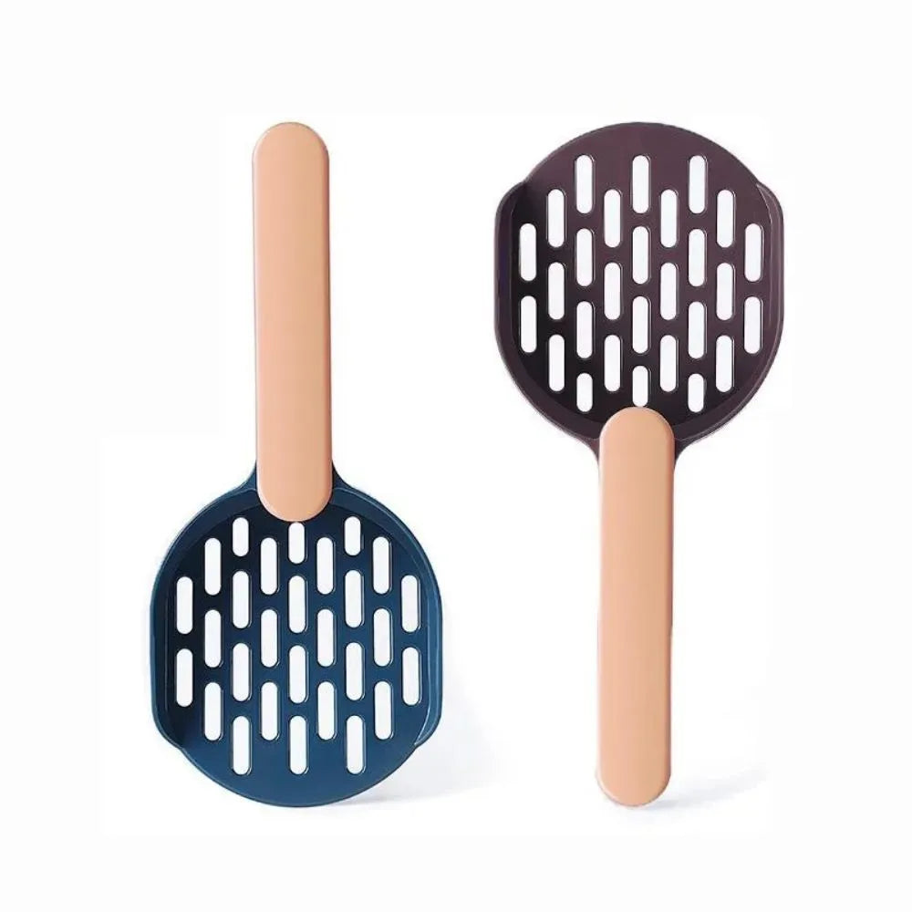 Plastic cat litter shovel in blue colour showing scoop design for litter box cleaning