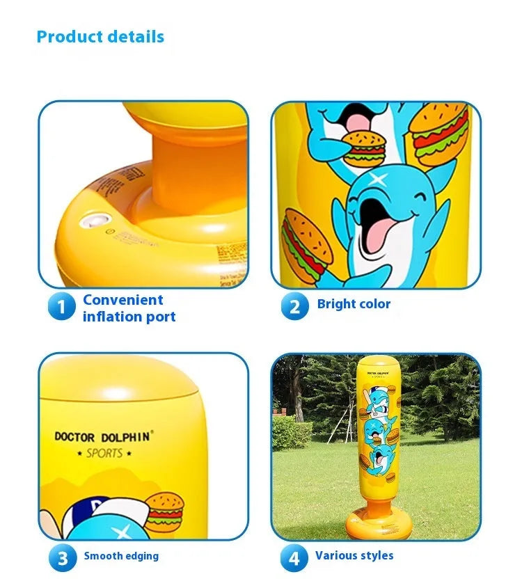 Yellow inflatable boxing column tumbler for fitness training with 120cm height measurement