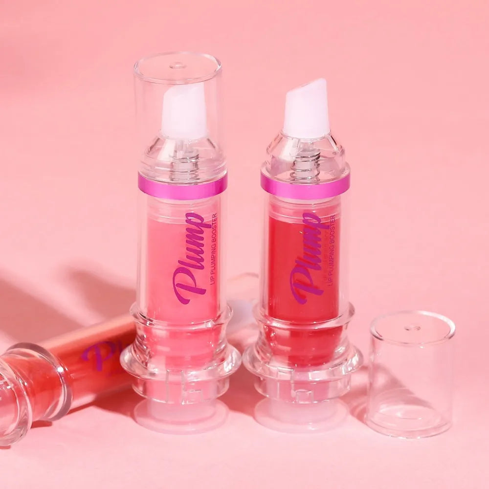 Liquid lip gloss tube with mirror shine finish showing rich colour on lips