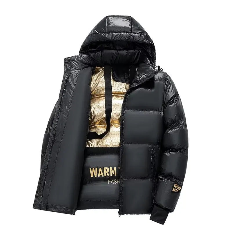 Thickened couple's cold-proof cardigan jacket in style 9956 with white duck down filling and chlorine fibre shell