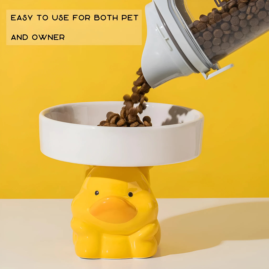 Raised ceramic cat bowl with animal design on 12.5cm elevated base