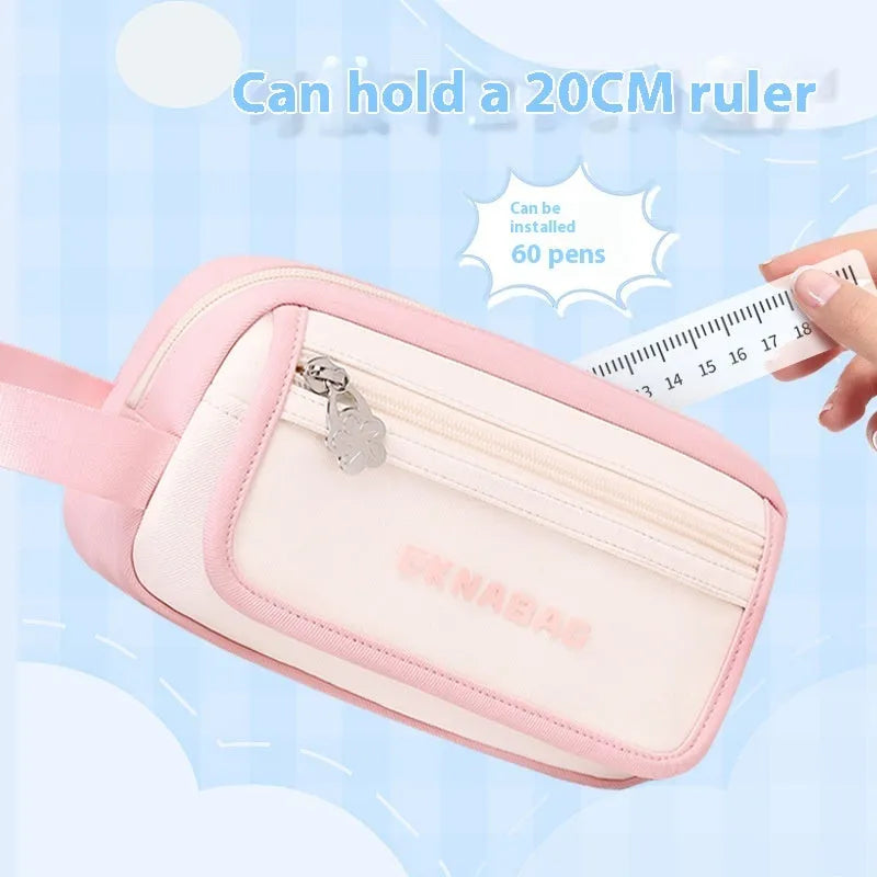 Large capacity Oxford cloth stationery bag in Korean style with school supplies inside
