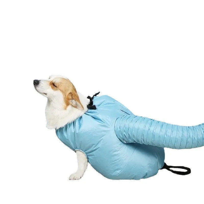 Blue automatic dog drying bag made from high-density Oxford cloth with silver-plated film, available in sizes S to XXL for dogs 2.5-50 kg