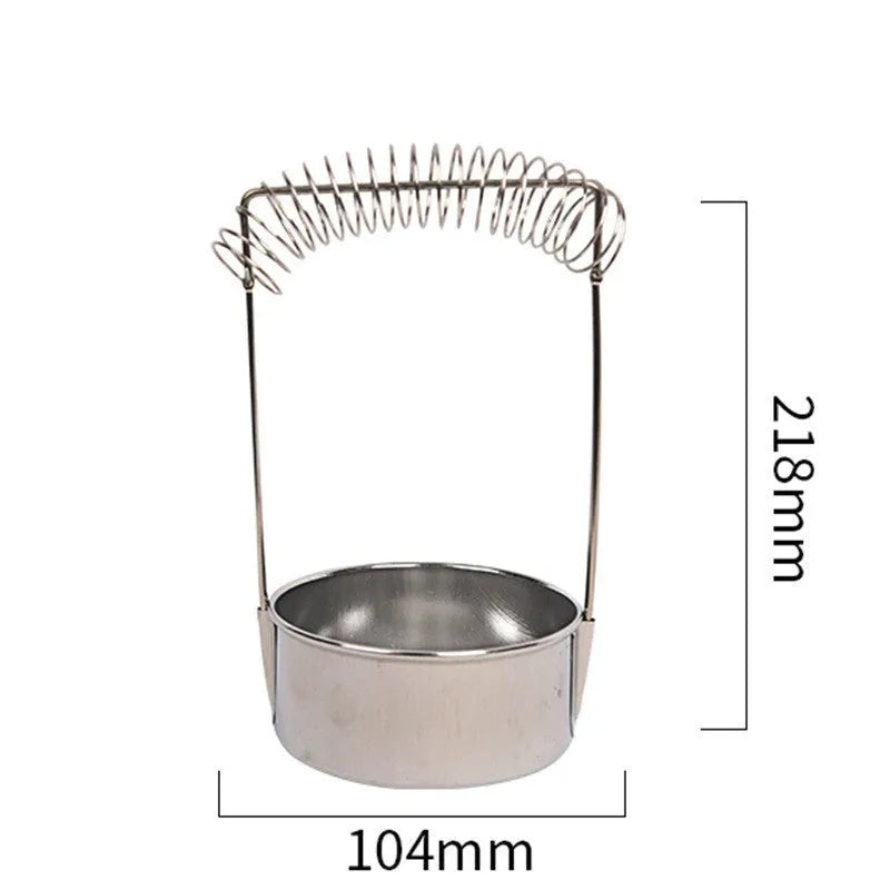 Silver stainless steel oil painting pen washer with spring clamp and removable drainage plugs.