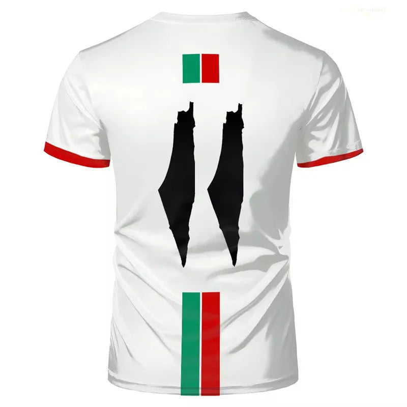 3D printed football pattern t-shirt in black or white with spandex stretch fabric