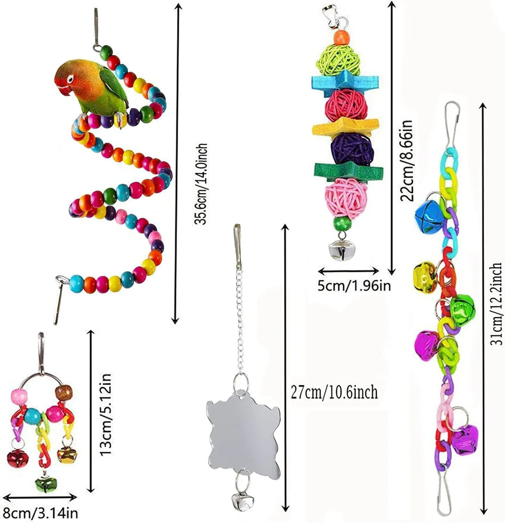 Seven-piece wooden parrot toy set for bird cage accessories, supplied as one pack for parrots and birds