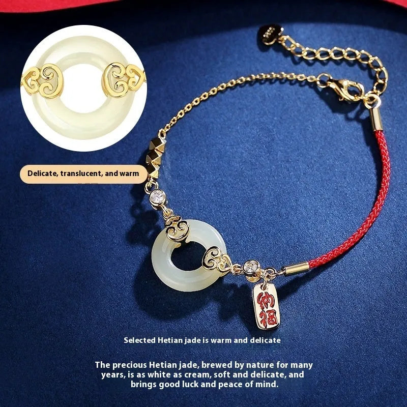 925 sterling silver Chinese-style jewellery set with Hetian jade gourd bracelet, necklace, and earrings