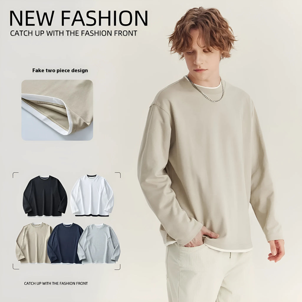 Men's loose fit long sleeved cotton blend t-shirt in solid colour on hanger