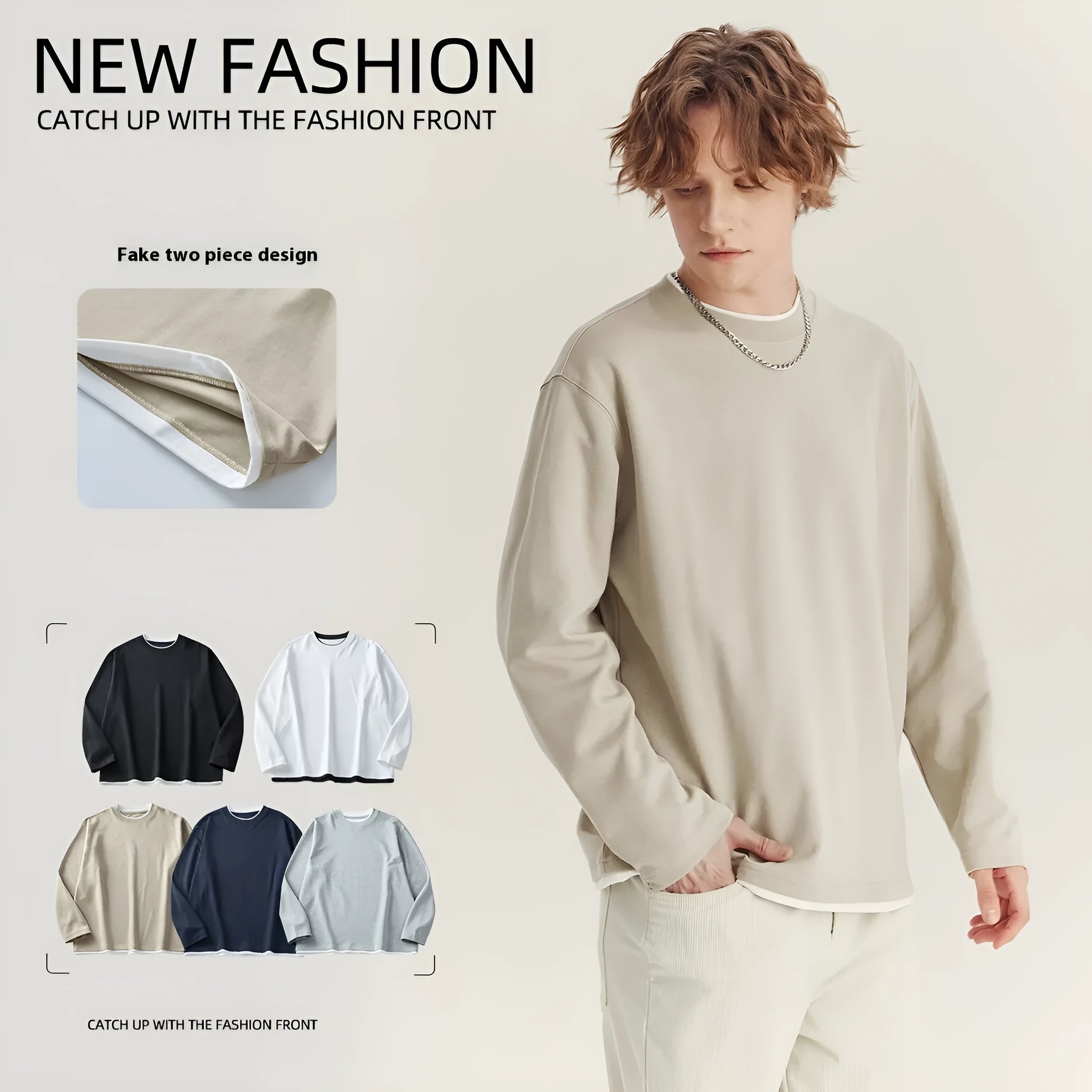 Men's loose fit long sleeved cotton blend t-shirt in solid colour on hanger