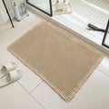 Checkered non-slip bathroom floor carpet in beige, available in multiple sizes from 43x61cm to 61x183cm
