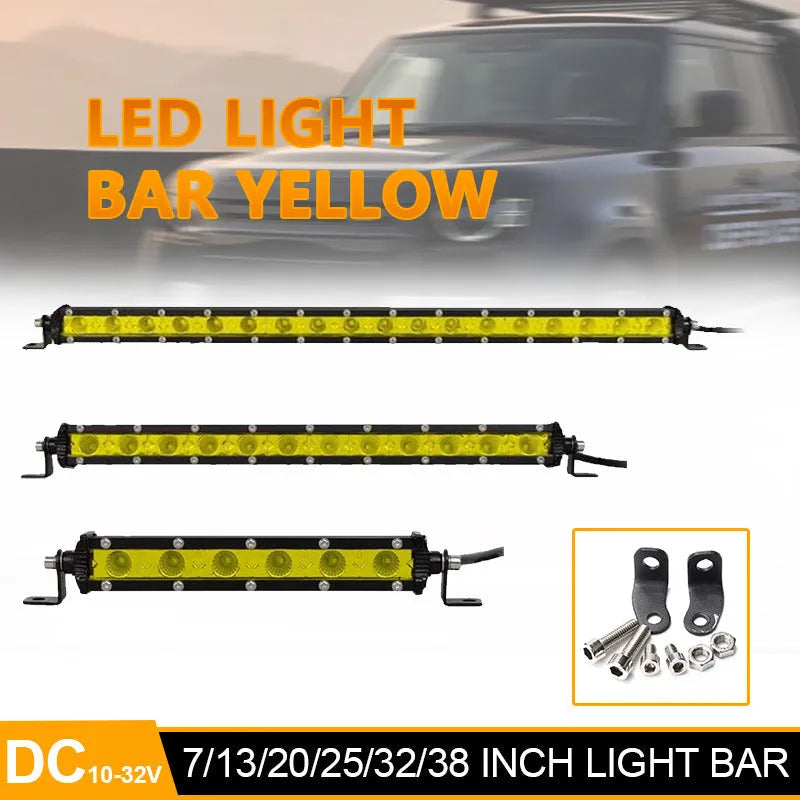 25-inch aluminium car LED strip light with mounting brackets and screws for auxiliary lighting