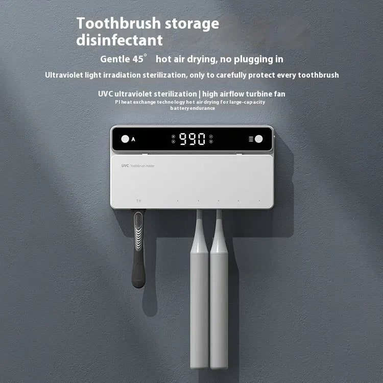 Wall-mounted UV toothbrush sterilizer with automatic drying function and black enclosure