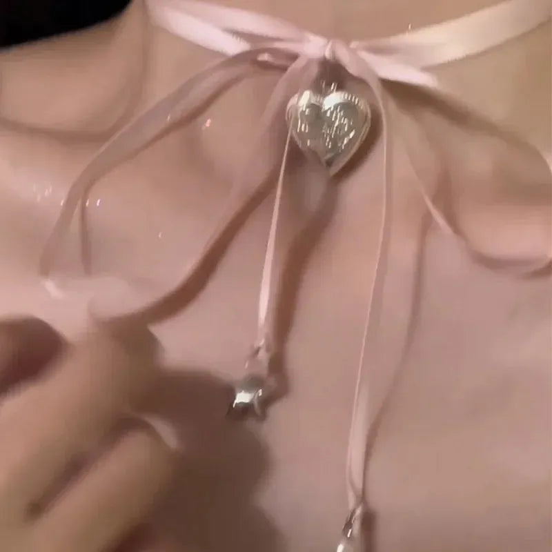 Women's love pendant necklace on ribbon-style alloy chain with electroplated finish