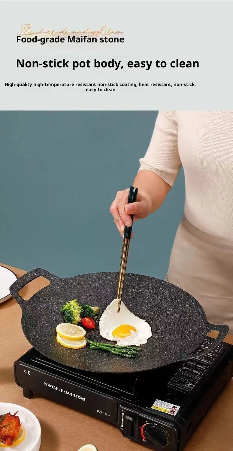 Round maifan stone non-stick iron baking tray in modern minimalist style, available in 28cm to 38cm sizes