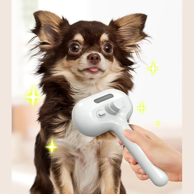 White self-cleaning pet comb with misting function, ABS, 20.05 x 11.5 x 7cm, for dog grooming