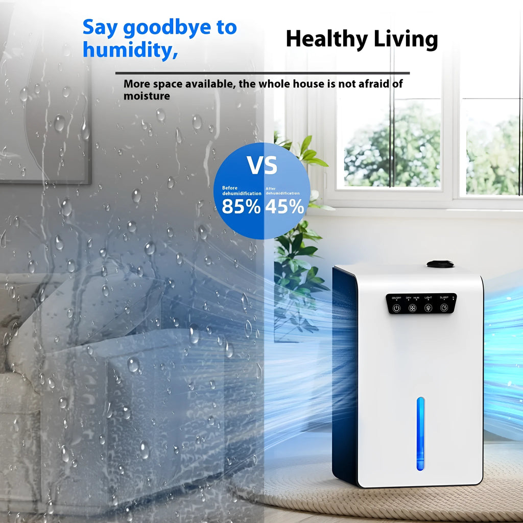 Milky white compact household dehumidifier for 10-20 square metre bedrooms with 2.6-4.0 litre reservoir