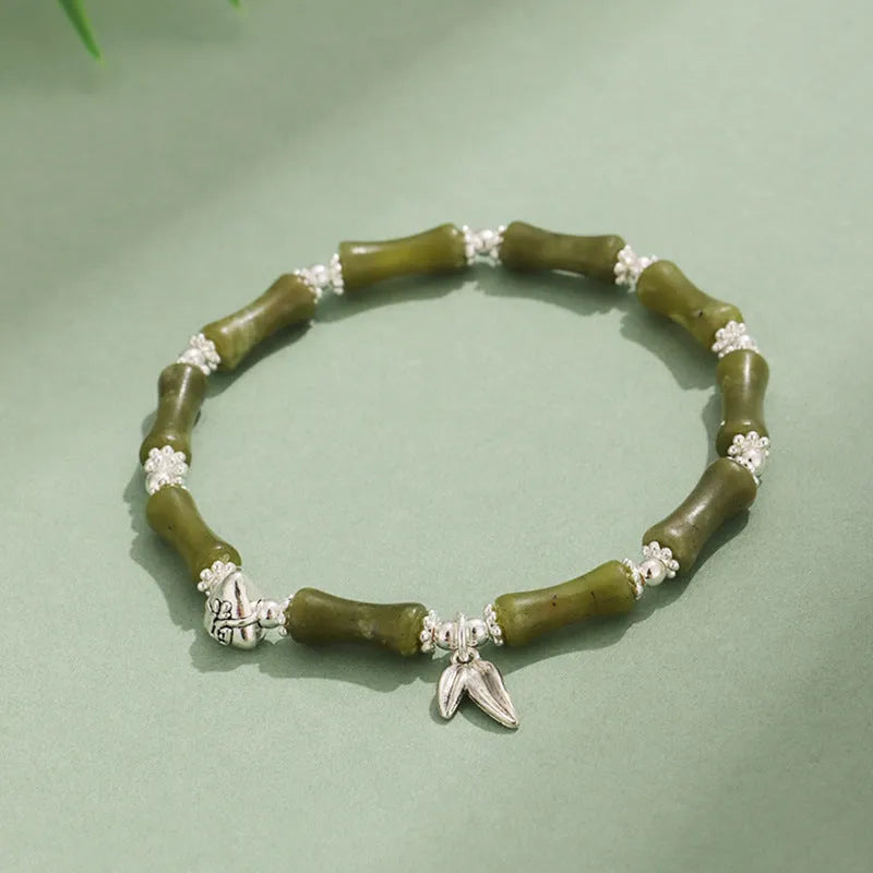 Green aventurine bamboo strawberry crystal bracelet with six stone types and electroplating finish