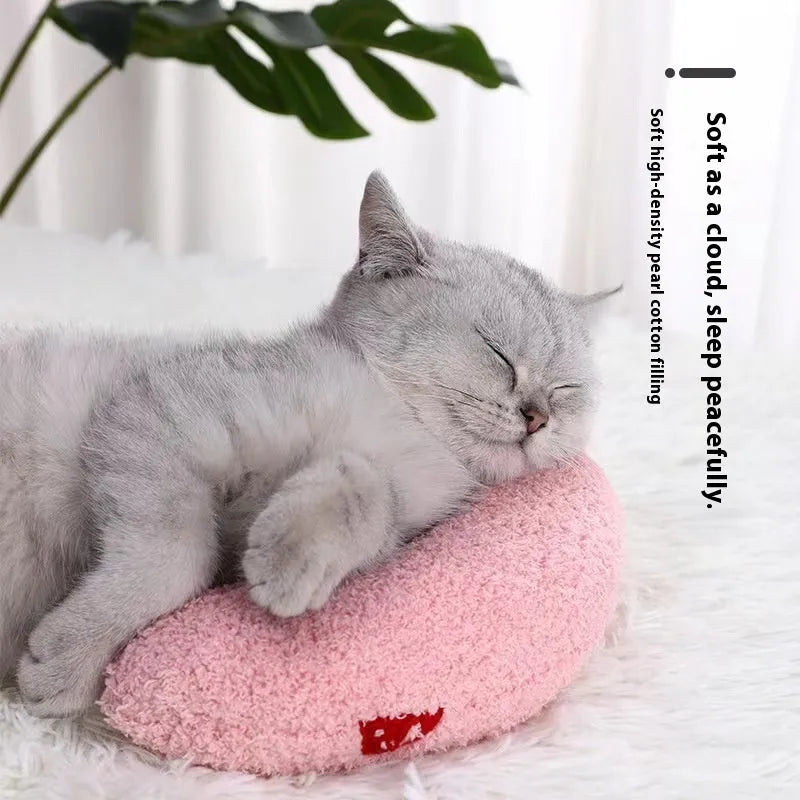 Anti-scratching cervical pillow cat toy in cloth with four colour options: white, pink, khaki, sapphire blue