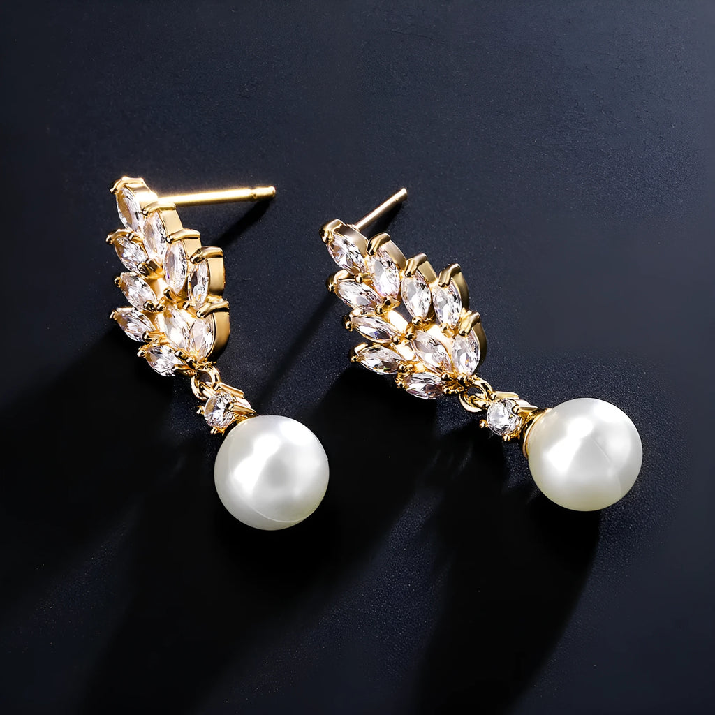 Geometric flower earrings with micro-inlaid zircon stones in gold, platinum and rose gold plating