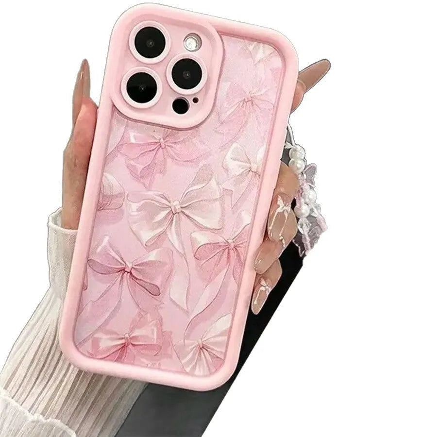 Pink Butterfly bracelet TPU phone case for iPhone 11-17 with cartoon design
