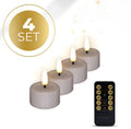 Four taupe coloured LED tealight candles showing 4.1cm diameter and 5cm height dimensions