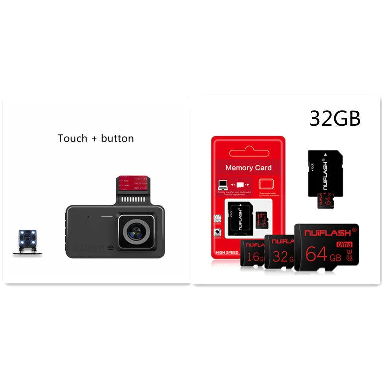 4-inch touch screen dashcam with dual lens and adhesive mount for car windscreen