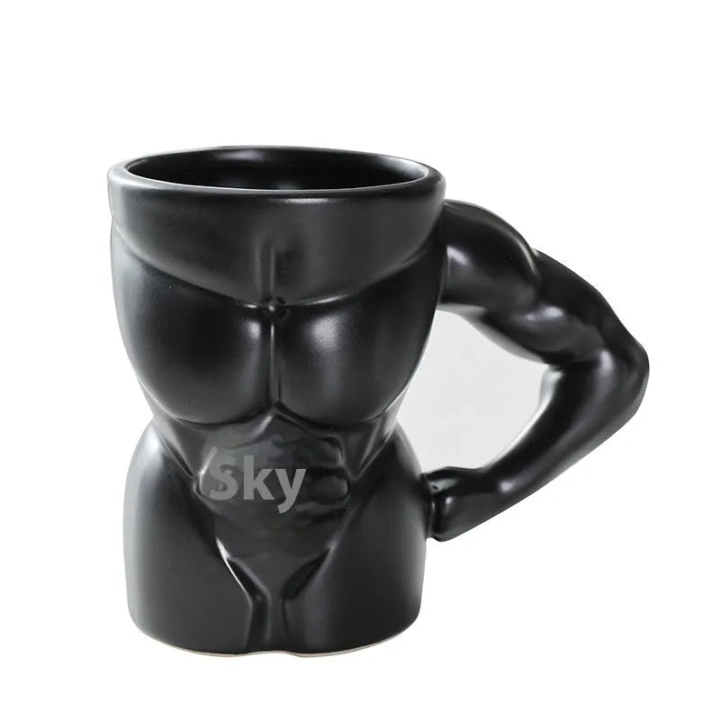 Muscle Men's Mug ceramic 300ml Matte Black creative coffee cup with muscle design