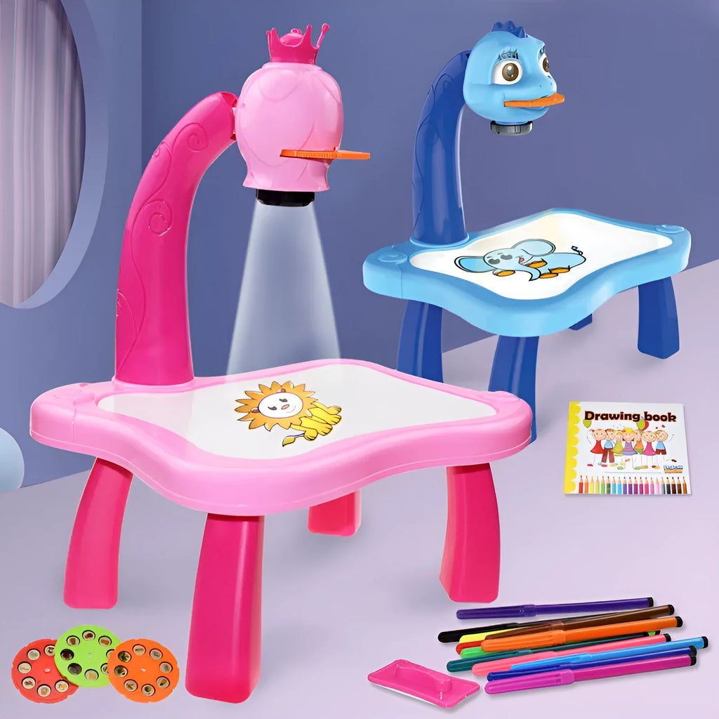 Children's projection drawing board doodle in blue with plastic frame and magnetic artboard