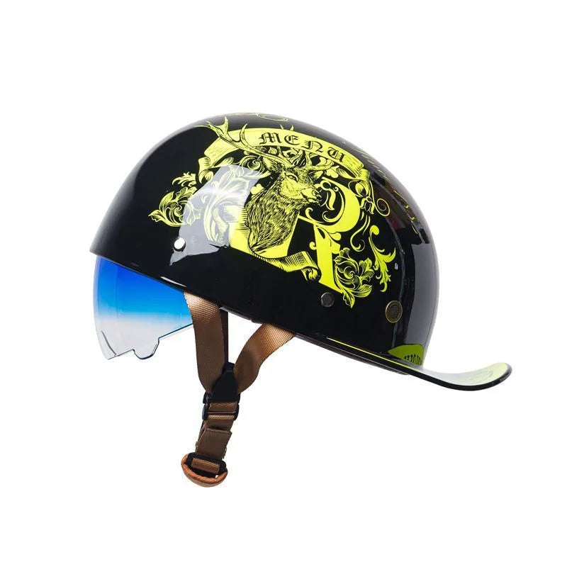 Men's retro half bicycle helmet in bright black gradient blue colour with ABS construction