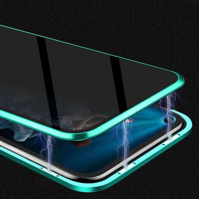 Peep-proof magnetic phone case for Samsung with double-sided tempered glass in transparent black
