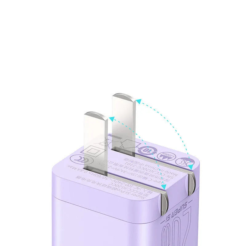 Super Silicon foldable mobile phone fast charger in purple with Type-C interface and US plug