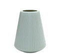 Blue melamine plastic decorative flower vase measuring 16cm by 20cm on a desktop.
