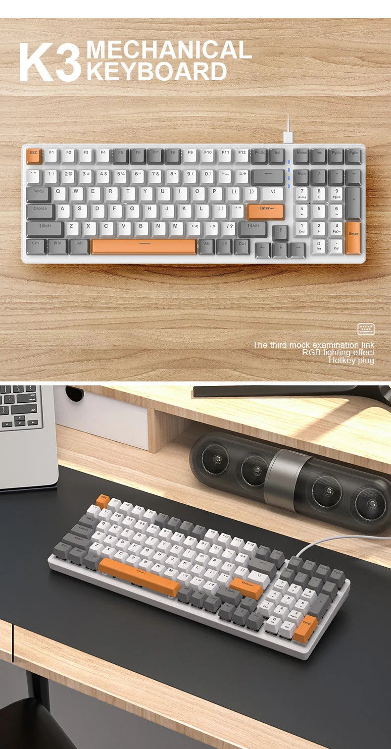 100-key wired mechanical gaming keyboard, ABS plastic, USB, 1.5m cable, 37x13.5x3.5cm, Bee Light green Shimmer