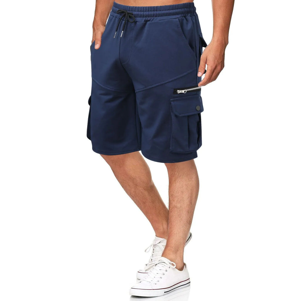 Men's double pocket zipper sports shorts, mid waist, summer fitness leisure, eight colours, sizes M to XXXL
