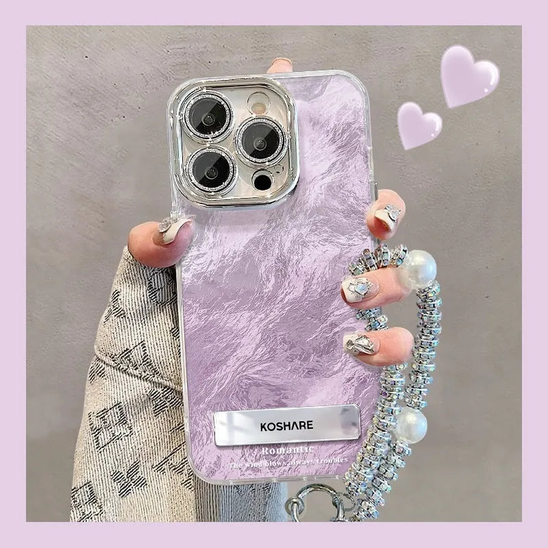 Ice blue gradient hard PC phone case with silver trim and invisible bracket for Apple iPhone