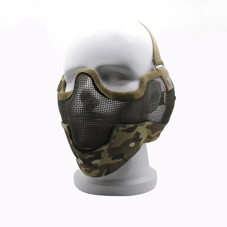 Carbon steel protective face mask with head-mounted design in camouflage colour option