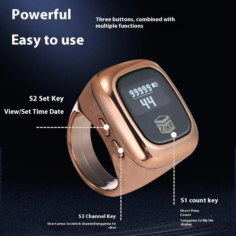 Digital zikr counter with LCD display showing prayer count, available in multiple colours and sizes