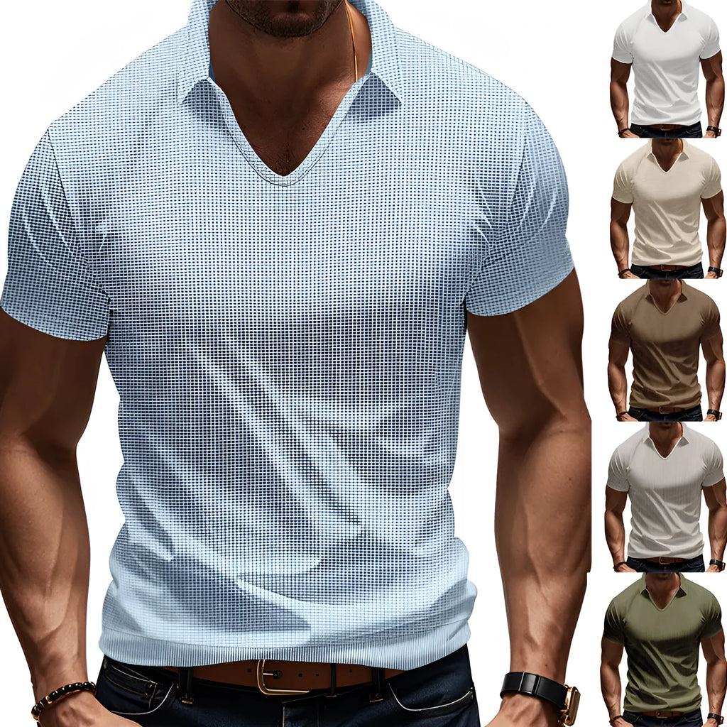 Men's loose fit V-neck short sleeve T-shirt in cotton blend fabric available in multiple colours