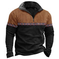 Retro patchwork pattern polo shirt with zipper sweater styling in cotton-blend fabric
