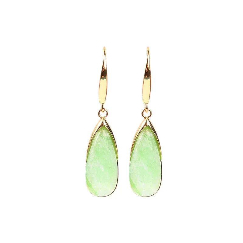 Chinese style geometric water droplet earrings with antique plating in CP798 Jade colour