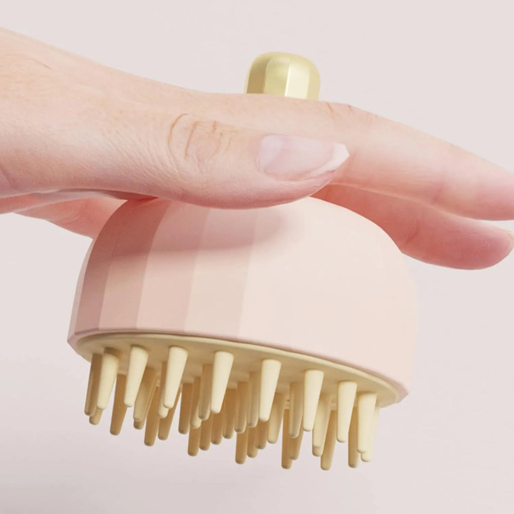 Green pet shampoo massage brush with drainage holes and dual-sided head for washing dogs and cats