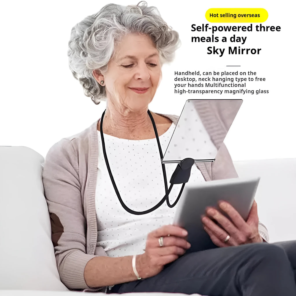 Black large screen magnifying glass with 5x magnification, 240x170mm acrylic lens and flexible silicone hose stand.