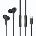Black in-ear Type-C headphones with 1.2 metre cable on white background