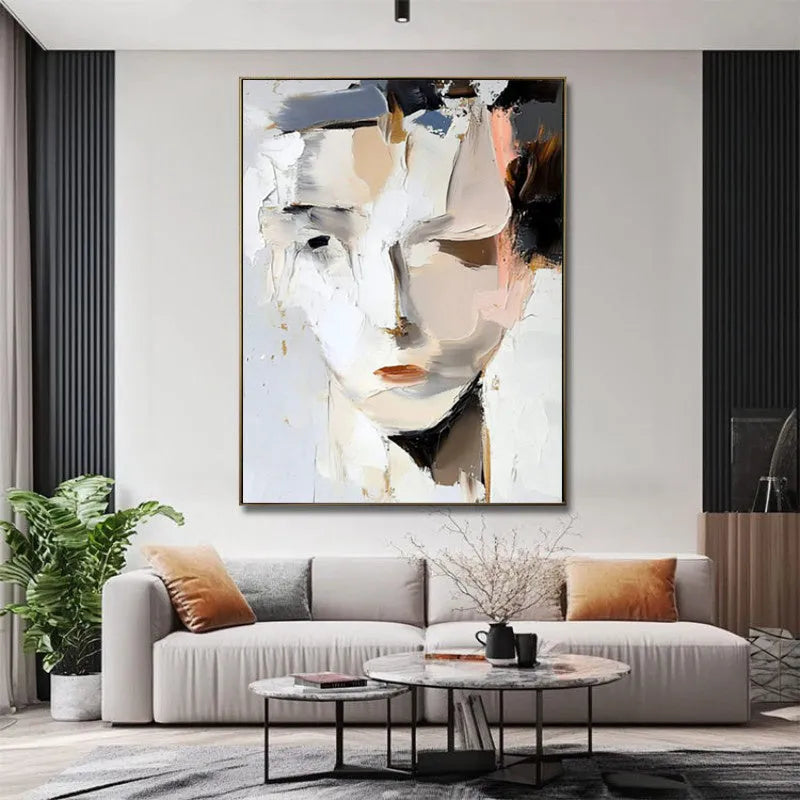 Hand-painted abstract black and white woman portrait canvas wall art, modern oil painting, no frame, 40x60cm to 120x180cm