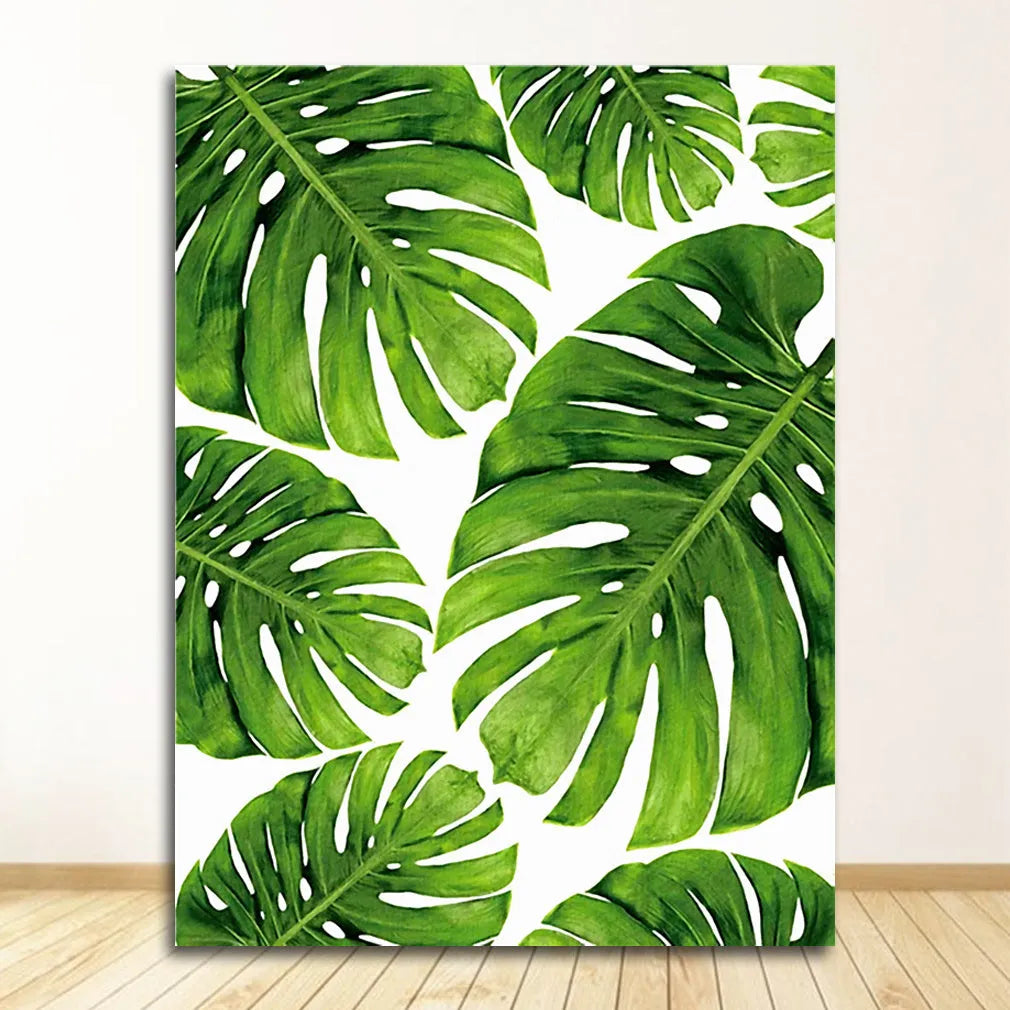Frameless green plant canvas painting wall art, multiple sizes 10x15cm to 60x90cm, style A B C