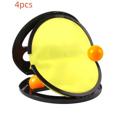 Yellow ABS hand catching ball and racket set, 20cm diameter, for ages 7-14, indoor outdoor play