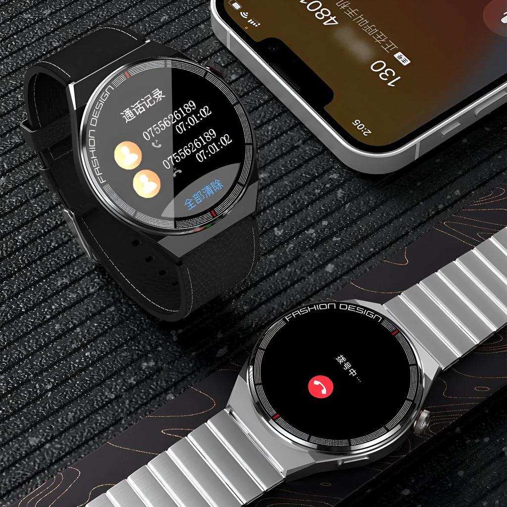 Black smartwatch with a silicone strap displaying a heart rate monitor on its 1.28-inch screen